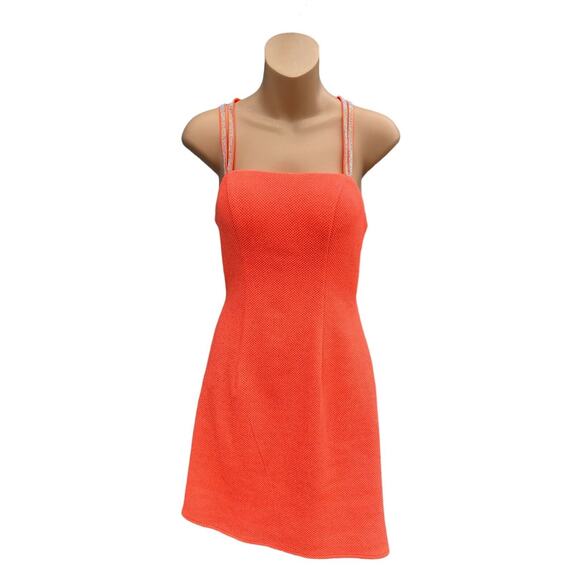 Alyce Paris Orange Textured Rhinestone Strappy Homecoming Prom Dress 2 - Picture 1 of 10